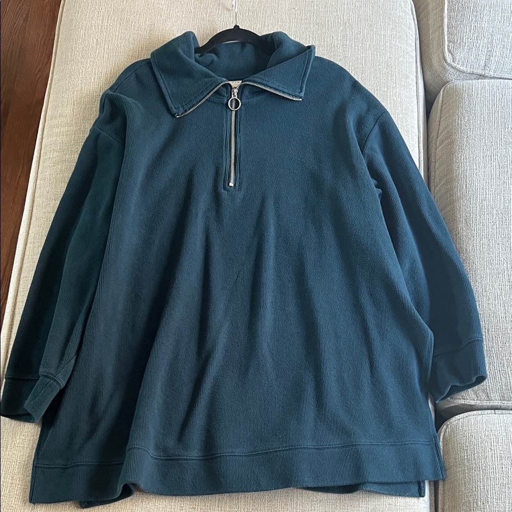 Ava & Viv Ribbed 1/2 Zip Tunic Top in Dark Teal Blue size 2x *pre-owned*